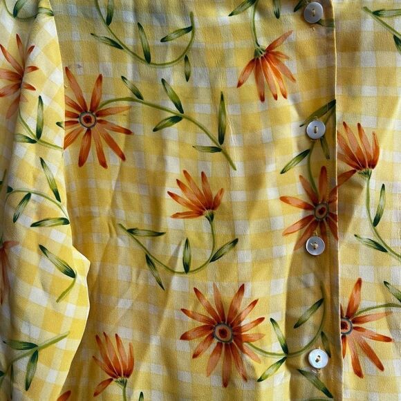 Saks Fifth Avenue Women's 100% Silk Floral Button-Down Long Sleeves Blouse Yello - Picture 4 of 6